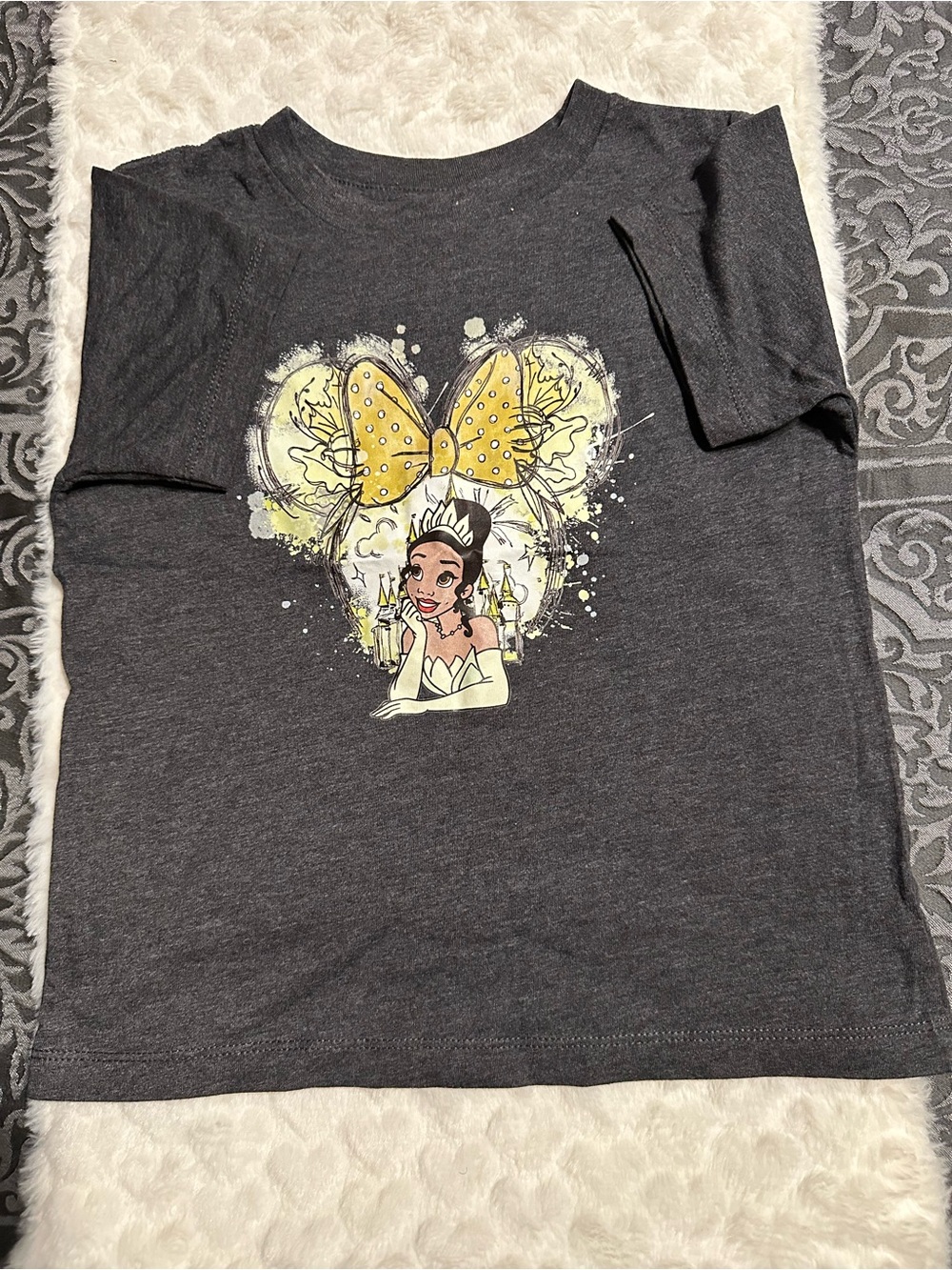 Bella Canvas Charcoal Tee with Yellow Bow Graphic - Picture 2 of 2